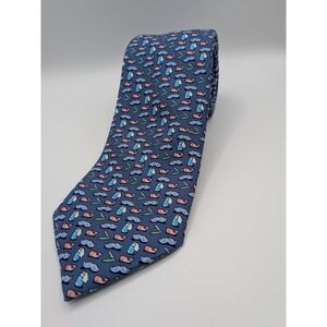 Vineyard Vines Mens Blue Whale Moustache Razor Novelty Silk Tie 3.5" x 60"
